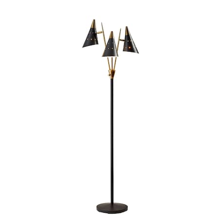 Homeroots Black Metal 3-Arm Floor Lamp22 x 19 x 66 in. 372554